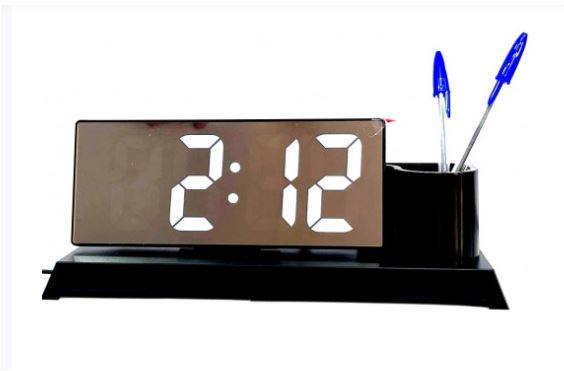 DOL-1922L/6 Часы настольные зеркальные  дата+темпер. (белый)