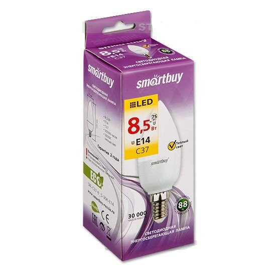 Лампа Smart Buy Светодиодная C37 8.5w 3000/E14 "СВЕЧА" теплый