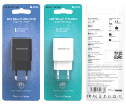 СЗУ BOROFONE BA20A  2.1А 1USB  белый