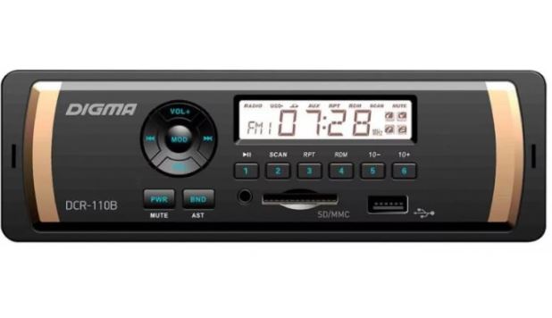 Автомагнитола DIGMA DCR-110B 1DIN 4*45Вт