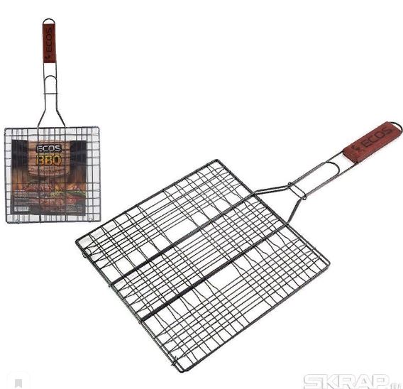 Ecos Решетка-гриль плоская 35*25*1,5см /дл.60см (3.8/2.5/1.5мм) хром.сталь/дер. 104-D 999610