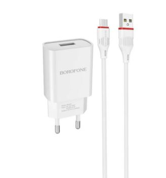 СЗУ BOROFONE BA19A  1 USB 1A + кабель MicroUSB белый