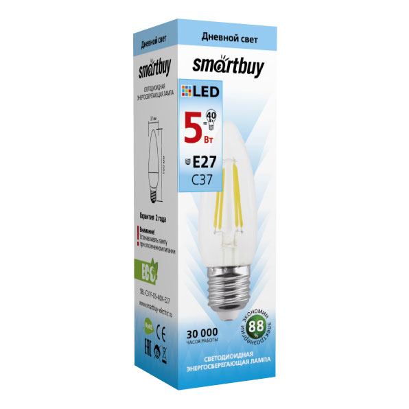 Лампа Smart Buy Светодиодная C37 5w 4000/E27 "СВЕЧА"