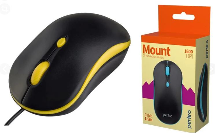 Мышь PERFEO PF-A4510 MOUNT оптическая 3 кн 800dpi USB желтая