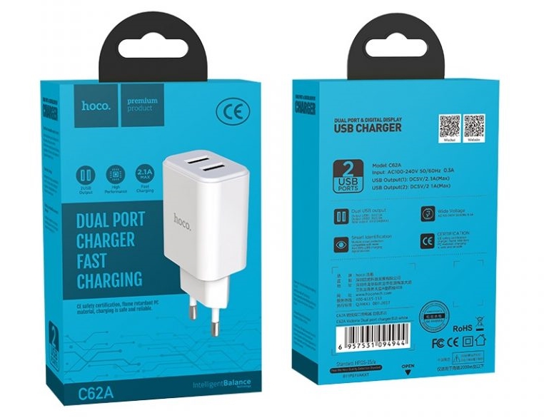 СЗУ 2 USB 2,1А  Hoco C62A