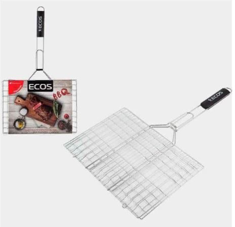 Ecos Решетка-гриль плоская 35*25*1,5см /дл.60см (3.8/2.5/1.5мм) Т/У, хром.сталь/дер. 104C