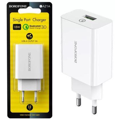 СЗУ 1 USB 3.0A BOROFONE BA21A  QC3.0 быстрая зарядка