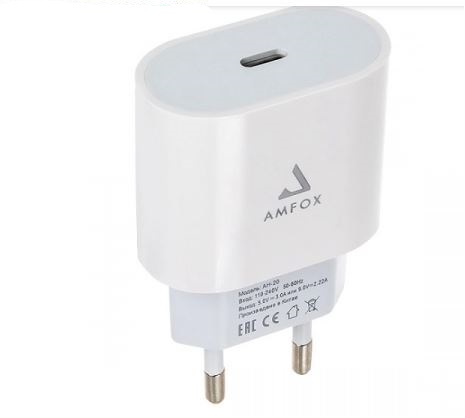 СЗУ AMFOX  AH-20  1 USB/ TYPE-C 20W белый