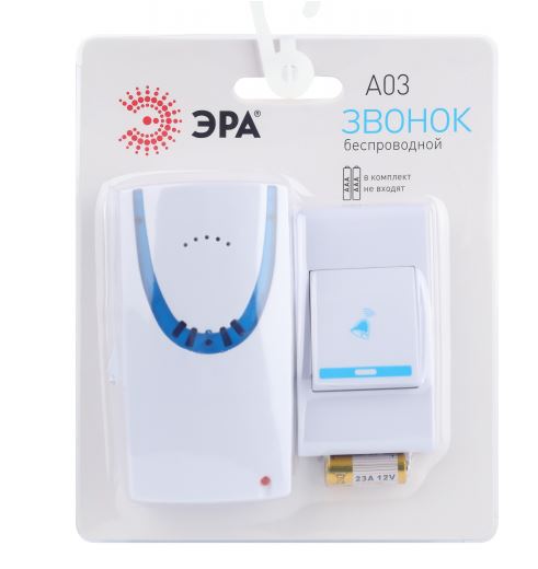 Звонок беспроводной ЭРА A03 100 метров (32 мелодии 2*AAA/A23)