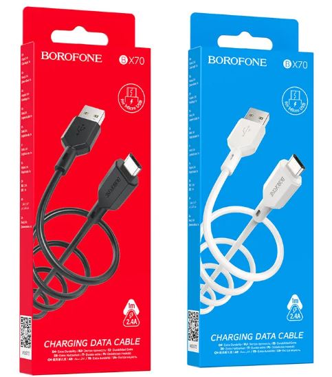 Кабель BOROFONE BX70  USB -microUSB 1,0м 2,4A черный
