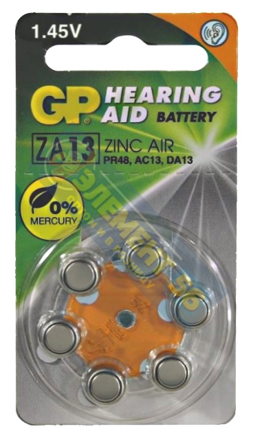 GP ZA13 6BL 1.45V (PR48,AC13,DA13) для слуховых аппаратов 25