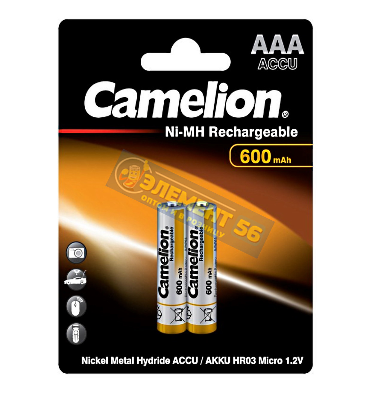 Аккумулятор CAMELION AAA, HR03 (600 mAh) MN2400, А286, 24A, AM4, UM4, HP16 2BL (2) (24) (480)