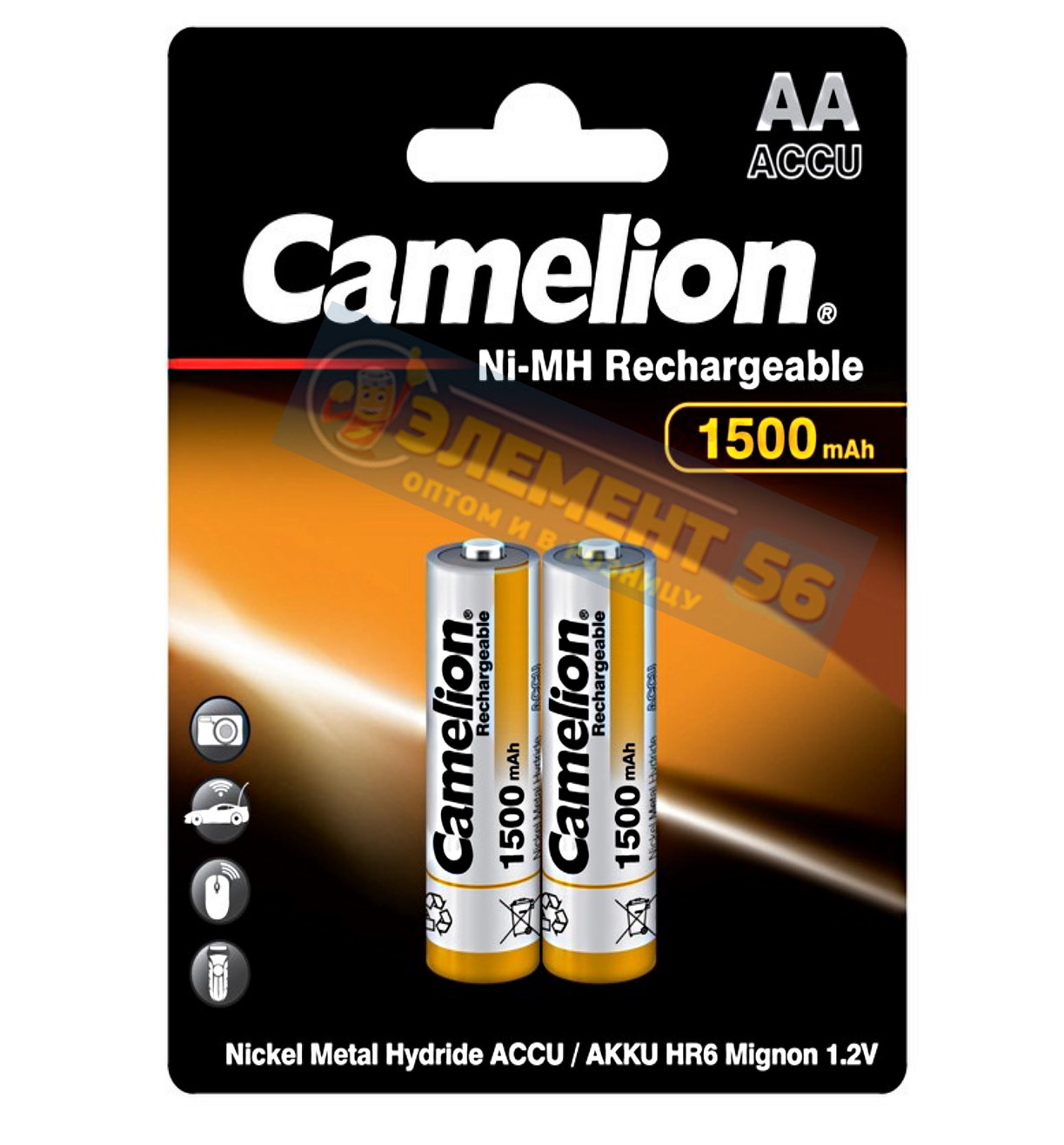 Аккумулятор CAMELION AA, HR6 (1500 mAh) MN1500, А316 2BL (2) (24) (384)