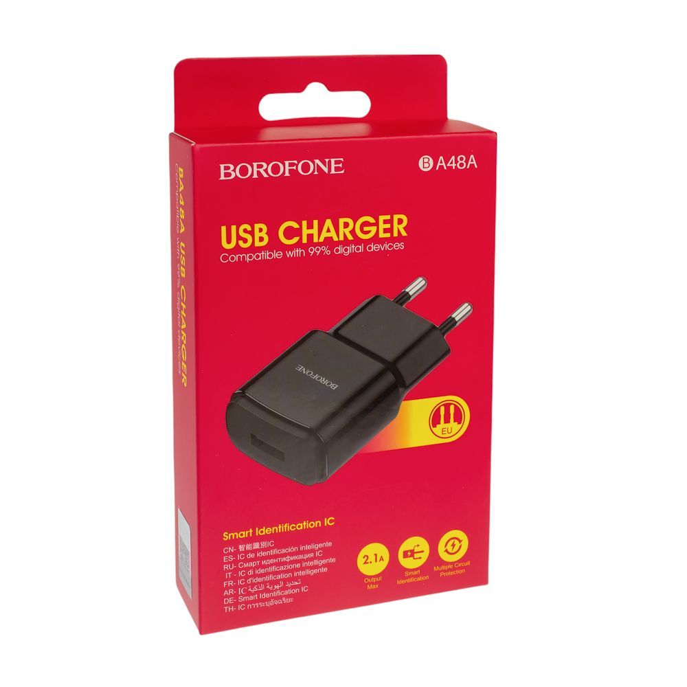 СЗУ 1USB 2.1A/10W Borofone BA48A (Black) быстрая зарядка черный