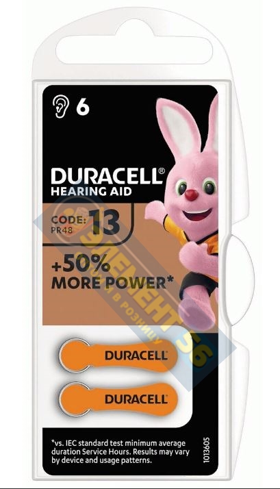DURACELL Hearing Aid ZA13 6BL 1.45V (PR48,AC13,DA13) для слуховых аппаратов