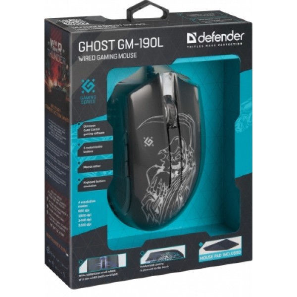 Мышь игровая DEFENDER GM-190L GHOST 6 кнопок 800-3200dpi
