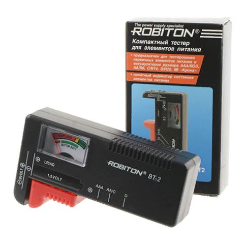 ТЕСТЕР ROBITON BT-2 ДЛЯ ЭЛЕМЕНТОВ ПИТАНИЯ R03/R06/R14/R20/Кр