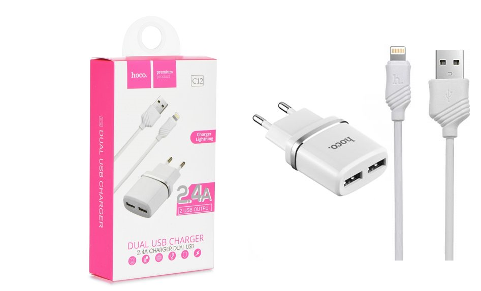 СЗУ Hoco C12 2 USB  (Apple 8-pin)