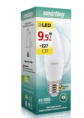 Лампа Smart Buy Светодиодная C37 9.5W 3000/E27 "СВЕЧА" теплый свет