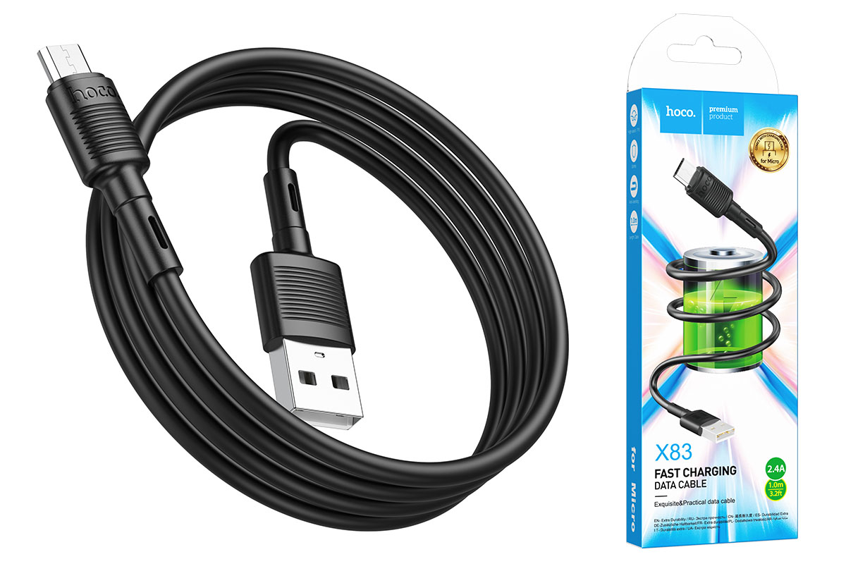 Кабель Hoco X83 microUSB 2.4A ПВХ 1м