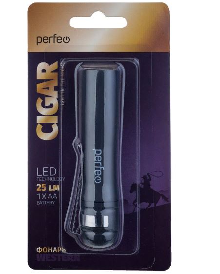 Фонарь PERFEO PF-C3016 CIGAR черный пластик 25Lm 0,5Вт 1AA