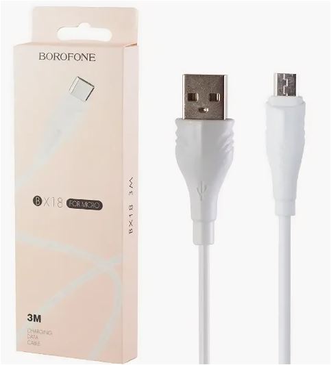 Кабель BOROFONE BX18  USB -microUSB 3,0м 2.40A белый