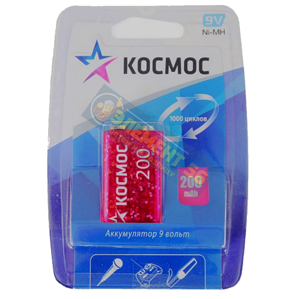 Аккумулятор Космос (КРОНА-N) (200 mAh) 1BL (6) 1604A, 6LF22, 6LR61, MN1604, MX1604, 6LP3146
