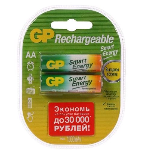 Аккумулятор GP AA, HR6 (1000 mAh) MN1500, А316 2BL (2) (24) (384)