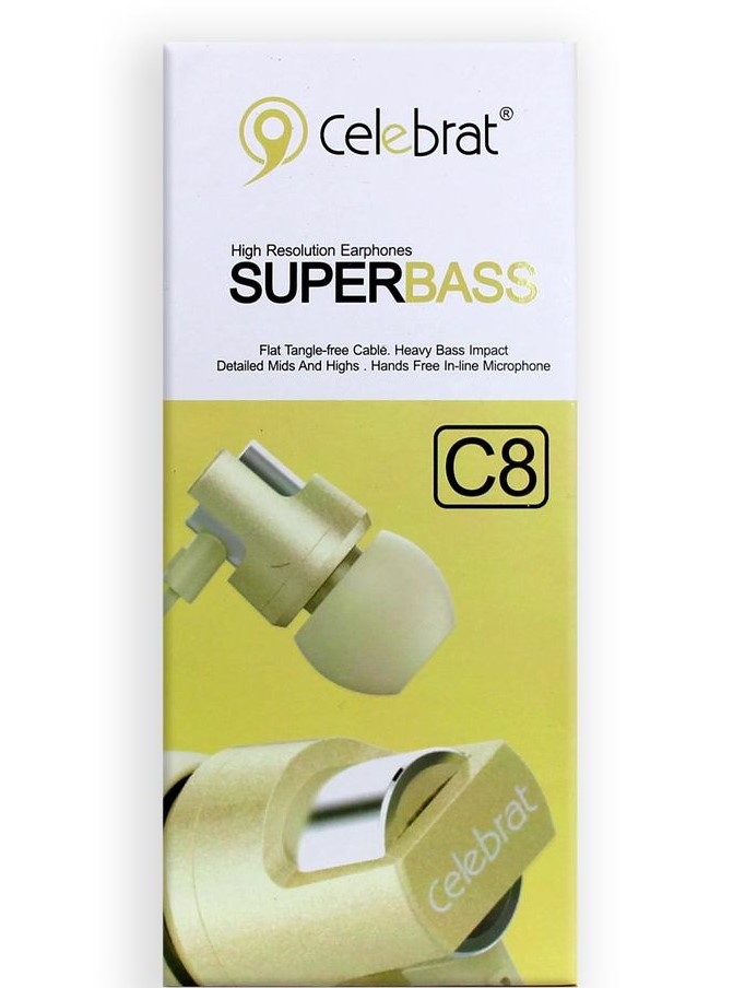 Наушники CELEBRAT C8 SUPER BASS гарнитура канального типа золото
