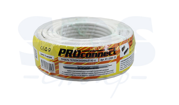 RG-6/32 975Ом,32%, 0,75мм,CCS/AI/AI,6,8мм):кабель коакс.,белый PROCONNECT LIGHT (100м)