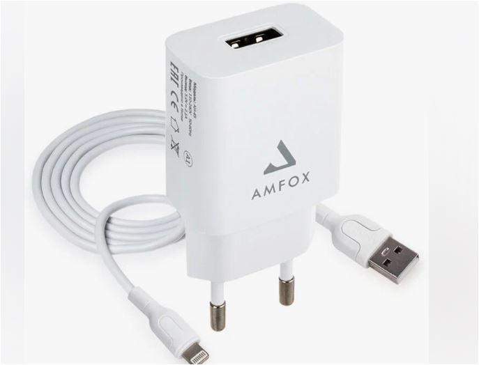 СЗУ AMFOX AH-45  2,1А 1USB Lightning  белый