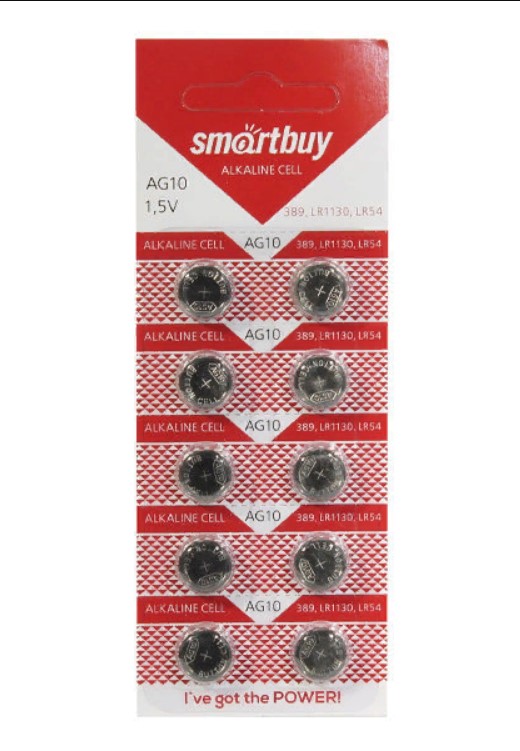 SMARTBUY AG10, G10, 189, 389, 390, LR54, LR1130, SR1130W (10) (100) 25
