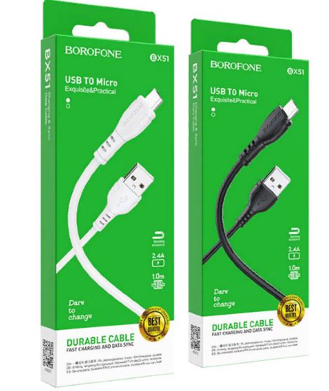 Кабель BOROFONE BX51  USB -microUSB 1,0м 2,4A белый