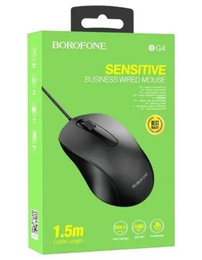 Мышь BOROFONE BG4 USB черная проводная 3кнопки