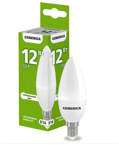 Лампа IEK GENERICA Светодиодная C35 12W 4000/E14 "СВЕЧА" двевной