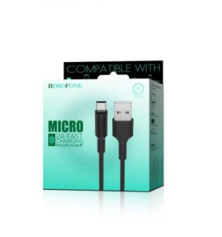 Кабель BOROFONE BX1  USB -microUSB 1,0м 2.0 A черный силикон
