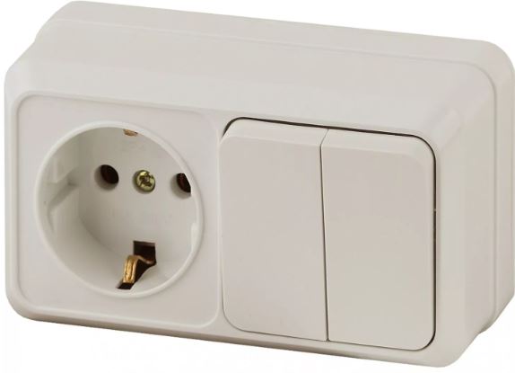 Блок комб.(2кл.выкл+розетка с/з) INTRO QUADRO  10(16)A IP20 ОУ 2-702-1