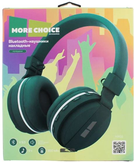 Наушники MORE CHOICE HW15 полноразмерные Bluetooth 5,0 300mah зеленый.